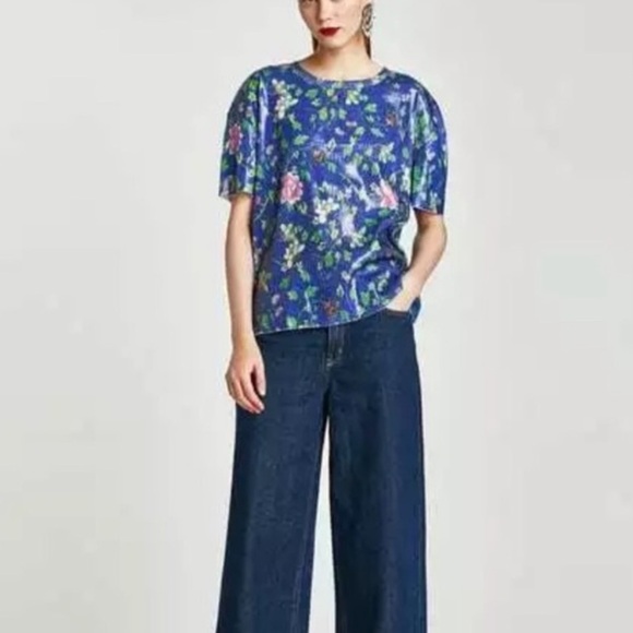 Zara sequin top bright blue and pink size small - Picture 2 of 3